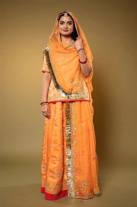 orange bamber satin sikhiya zardozi handwork Rajputi Poshak with Pure ...