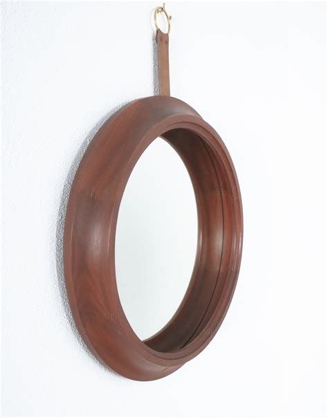 Walnut Wood Leather Wall Mirror, Midcentury, Italy – DERIVE