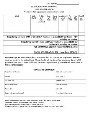 Fillable Online SIDEBURN SWIM AND DIVE Fax Email Print - pdfFiller