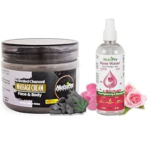 NutriPro Charcoal Face Massage Cream 300gm With Rose Water 200ml ...