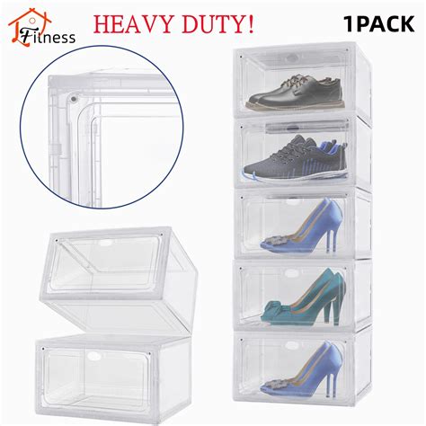 Buy Heavy Duty Shoe Storage Box Stackable Plastic Sneaker Organizer ...
