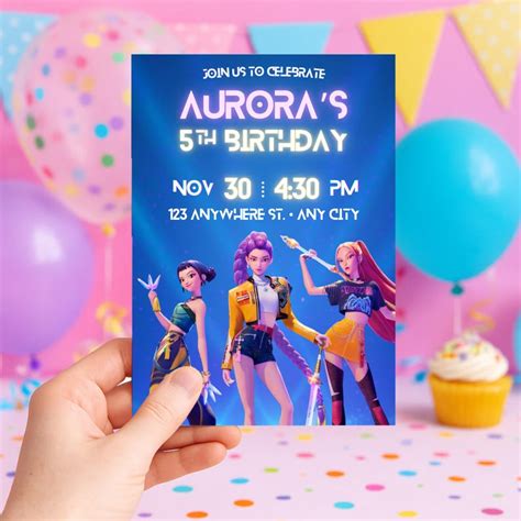 Buy Huntrix K-pop Demon Hunters Birthday Invitation 5x7 Inch | Editable ...