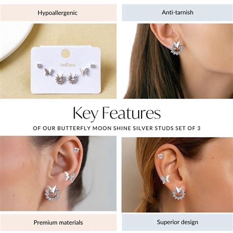 Jewellery Online - Premium Butterfly Moon Shine Silver Studs Set Of 3 ...