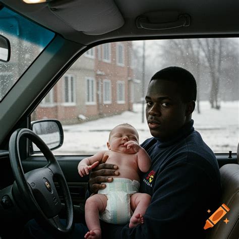 Black man driving with newborn baby in car during snow near Russian ...