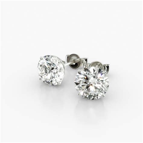 14K White Gold Four Prong Round Brilliant Diamond Stud Earrings (2.00 ...