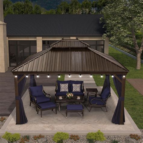 PURPLE LEAF Aluminium Hardtop Gazebo with 48 Ft String Lights | Wayfair