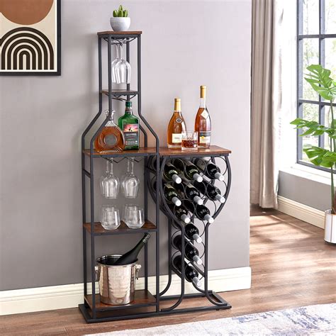 VECELO Freestanding Wine Rack with Mesh Door, 18 Bottles Storage ...