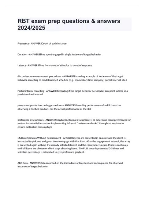 RBT exam prep questions & answers 2024/2025 - RBT - Stuvia US