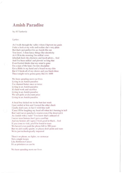 Amish-paradise ocr - vsv mløv - Amish Paradise by Al Yankovic Lyrics ...