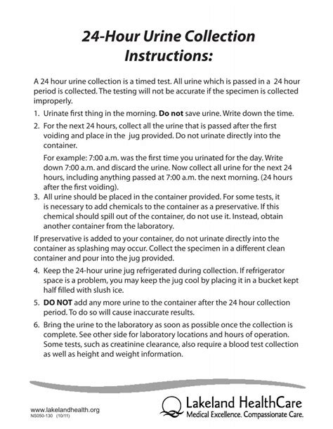 24 Hour Urine Collection Instructions