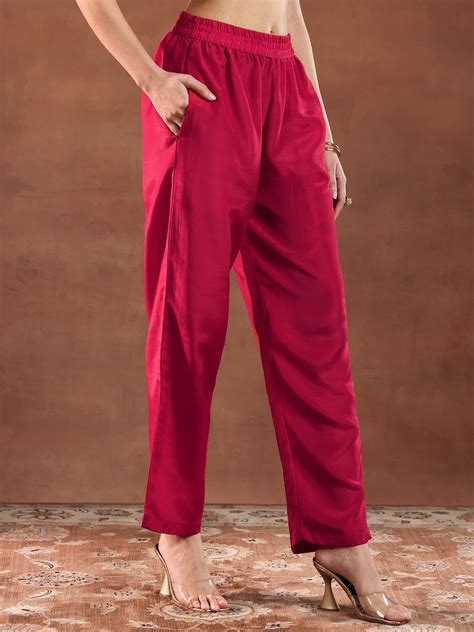 Buy Red Woven Design Silk Blend Straight Suit With Dupatta Online at Rs ...