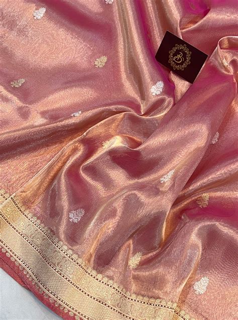 Rose Pink Banarasi Handloom Organza Tissue Silk Saree - Aura Benaras ...