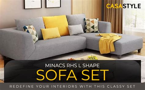 CASASTYLE - Minacs 4 Seater Fabric RHS L Shape Sofa Set (Grey) : Amazon ...