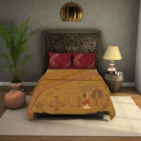 Buy SPACES Rangana Cotton 300TC Printed 3Pcs Super King Bedsheet Set ...