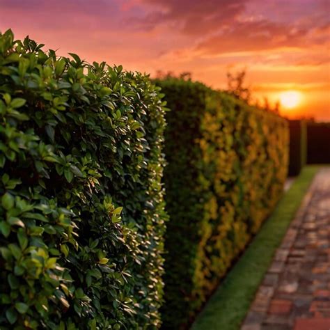 Trimmed hedges of well maintained garden against sunset | Premium AI ...