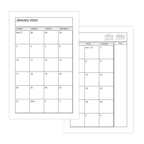 Printable Two Month Calendar