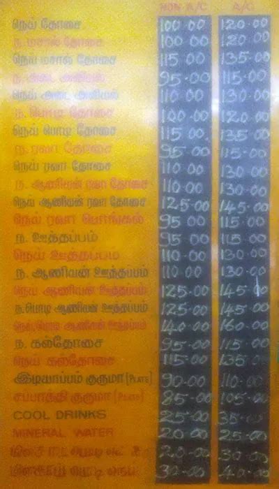 Menu at Mylai Karpagambal Mess, Chennai, 20