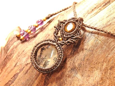 デンドライト（デンドリティック クォーツ）× イエローグロッシュラーガーネット マクラメペンダント | A fragment of stars