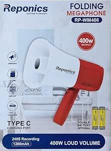Reponics Folding Megaphone, 400W Output, Type-C Charging, 240s ...