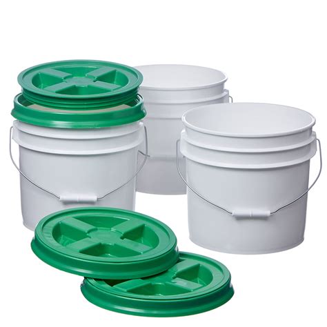 3.5 Gallon White HDPE Buckets with Green Gamma Seal Lids, BPA Free Food ...