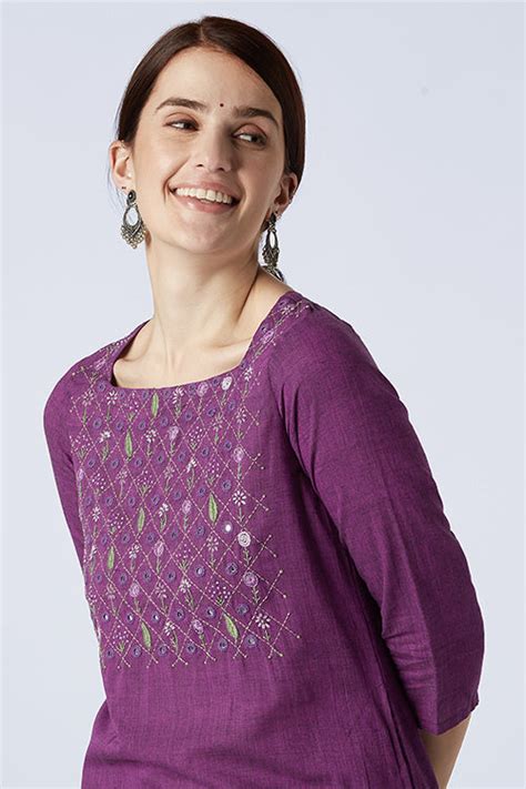 Okhai 'Koyal' Pure Cotton Hand Embroidered Mirror Work Kurta Pant Set ...