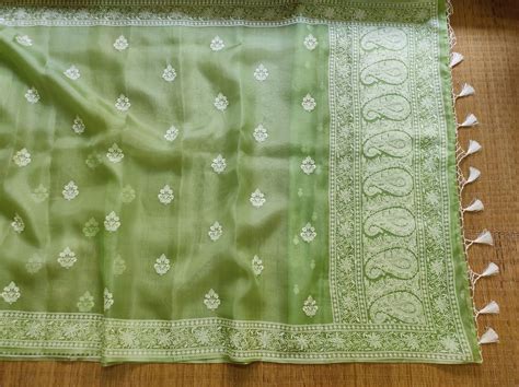 Pure Organza Silk Embroidery Buti Work Border Saree . – fab-persona