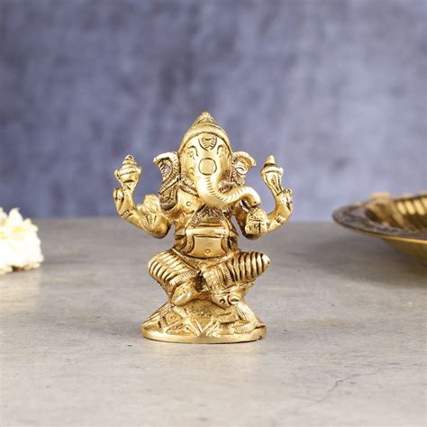 Buy Pure brass small ganesha idol 3 inch - Budhshiv.com