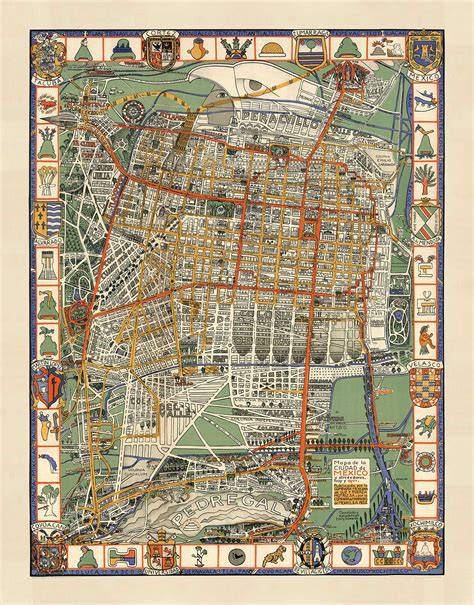 Old Map of Mexico City in 1932 by Emily Edwards - Tacubaya, Roma, Pera ...