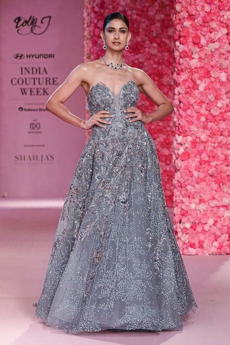 Buy Blue Tulle Crystals Sweetheart Neck Camelia Shimmer Embroidered ...