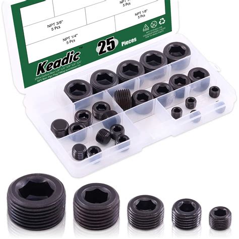Buy Keadic 25 Pieces Black Carbon Steel Pipe Plugs Fitting Set, 1/8 1/4 ...