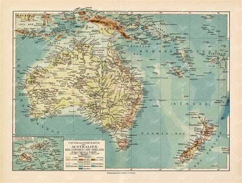 VINTAGE Map of Australia – Antique German Print 1877 - Century Library - map of australia vintage