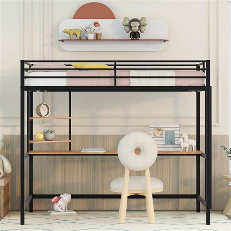 Amazon.com: Ochangqi Metal Twin Size Loft Bed with 1 Desk and 2 Storage ...