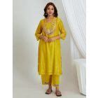Brown Embroidered Chanderi Kurta with Pants- Set of 2