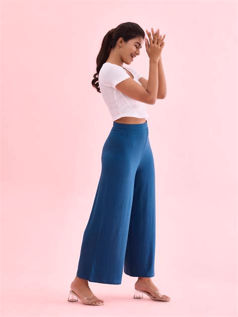 Turquoise Blue Viscose Knit Palazzo – Go Colors India
