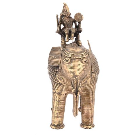 Dhokra Brass Elephant and Man Riding on Back