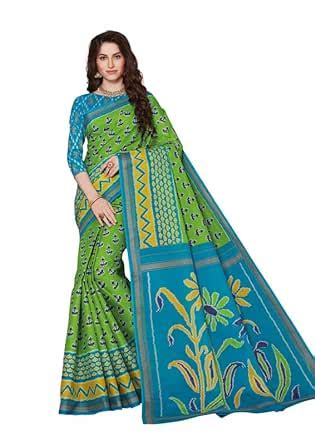 Buy SHANVIKA Ikat Printed Pure Cotton Saree With Blouse Piece For Women ...