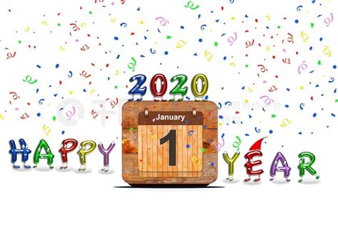 带有 2020 年 1 月第一年的木制日历和彩色文字“新年快乐”。 3D 渲染建筑/城市免费下载_jpg格式_4560像素_编号 ...