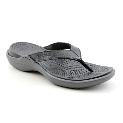 Buy Crocs Women's Capri Flip Leather Flip Flop,Black/Graphite,4 M US at ...