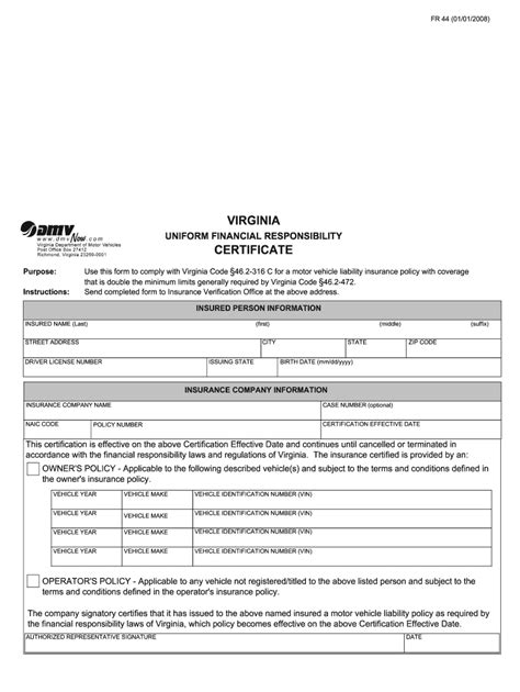 2008-2026 VA DMV Form FR 44 - Blank Fillable Template | Fill Out, Print ...