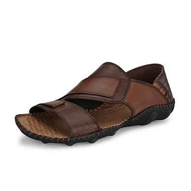 HITZ Men's Brown Leather Slip-On Casual Sandals - 5 UK : Amazon.in: Fashion