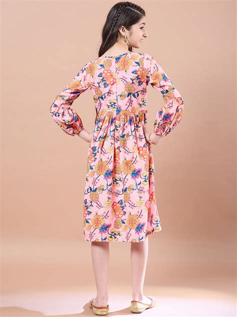 Buy floral print Round neck Bell Sleeve Dress
