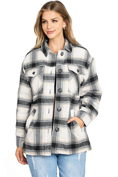 Buy Love Tree Women's Oversize Sherpa Lined Plaid Flannel Shirt Jacket ...