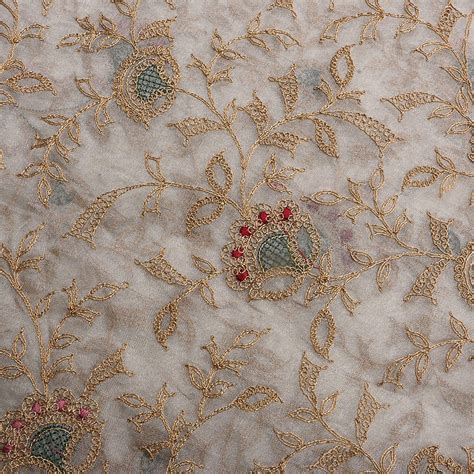 Powder White Tissue Organza Embroidered Fabric| FabricbySinghanai's