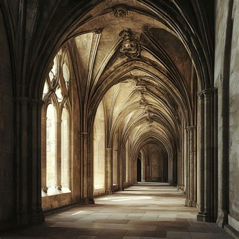 Gothic Stone Corridor Design: Arched Vaults and Detailing for Majestic ...
