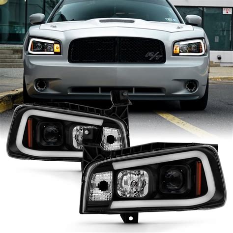 AKKON - LED Projector Headlights for 2006-10 Dodge Charger, Black Housing, Halogen Only ...