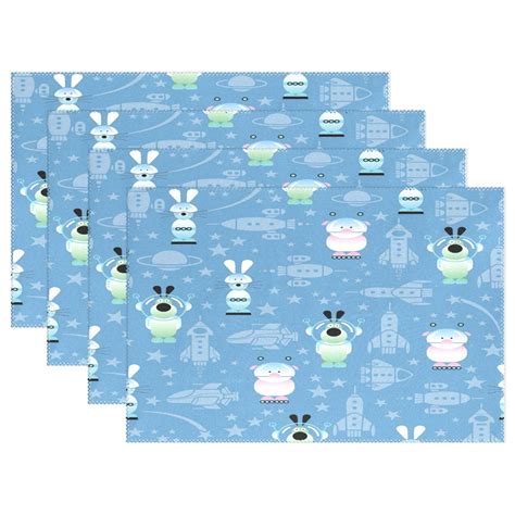 Buy ATTX Cartoon Dog Pig Rabbit Rocket Sci-Fi Placemats Set of 4 12x18 ...