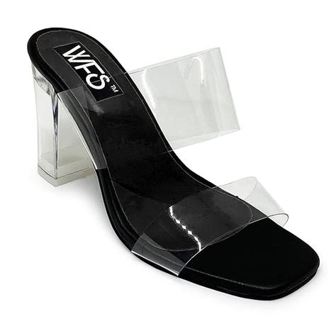 Buy WFS Women 3.5 Inch Transparent (Clear) Block Heel Sandals Beige at ...