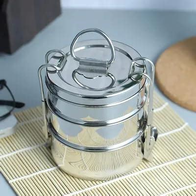 Buy Shree Hari Stainless Steel Food Pack Round Tiffin Box 3 Tier (7x3 ...