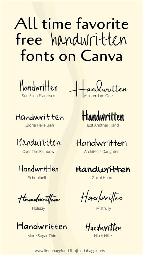 All time favorite FREE handwritten fonts on Canva | Free handwritten ...