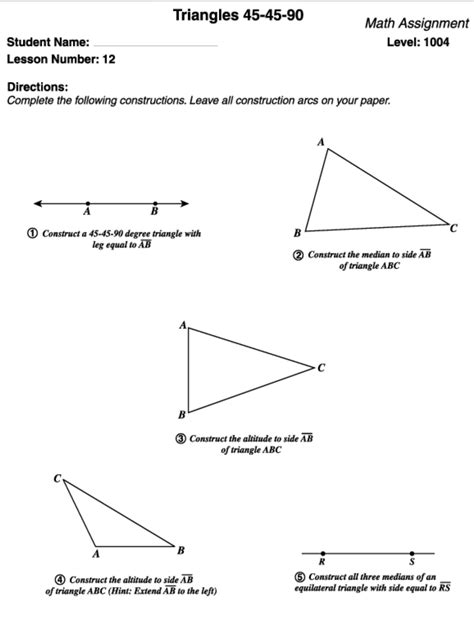 [Solved] . Triangles 45-45-90 Math Assignment Student Name: Level: 1004 ...